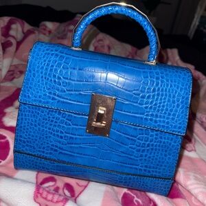 Elegant Blue Crocodile-Embossed Handbag
